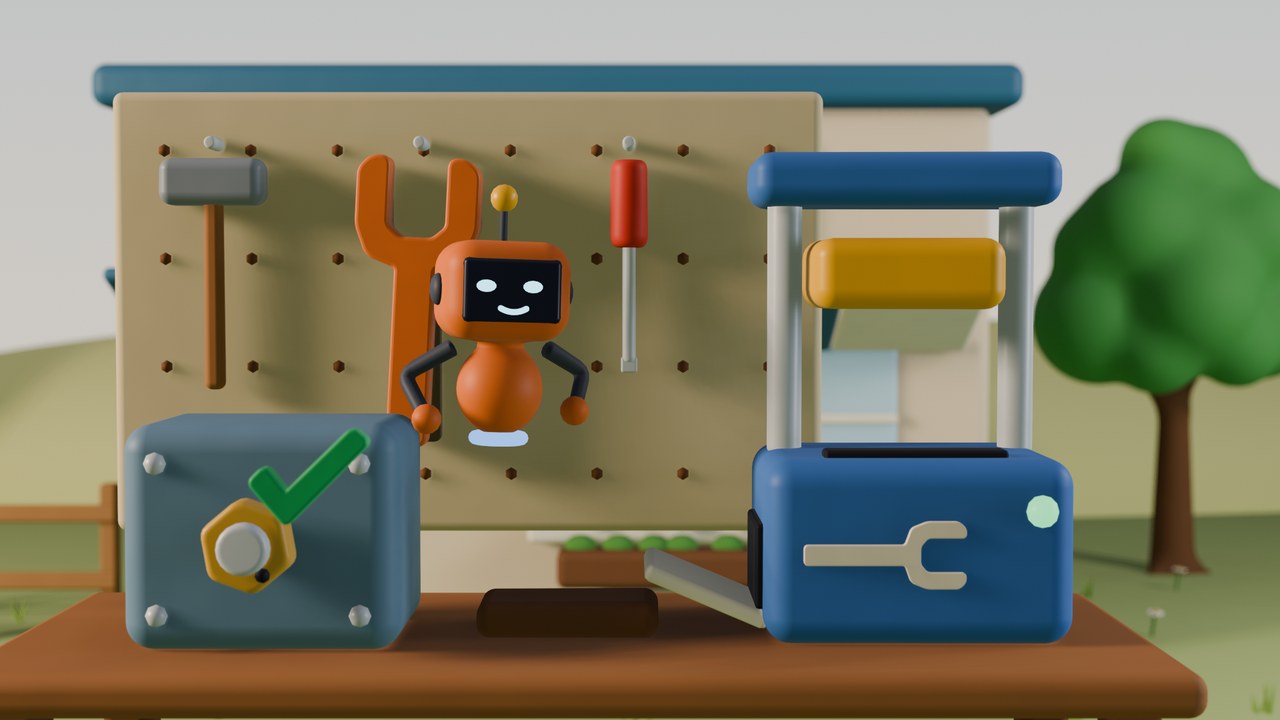 The agent needs a tool it doesn't have, writes a card of instructions, and a new tool comes out of the press