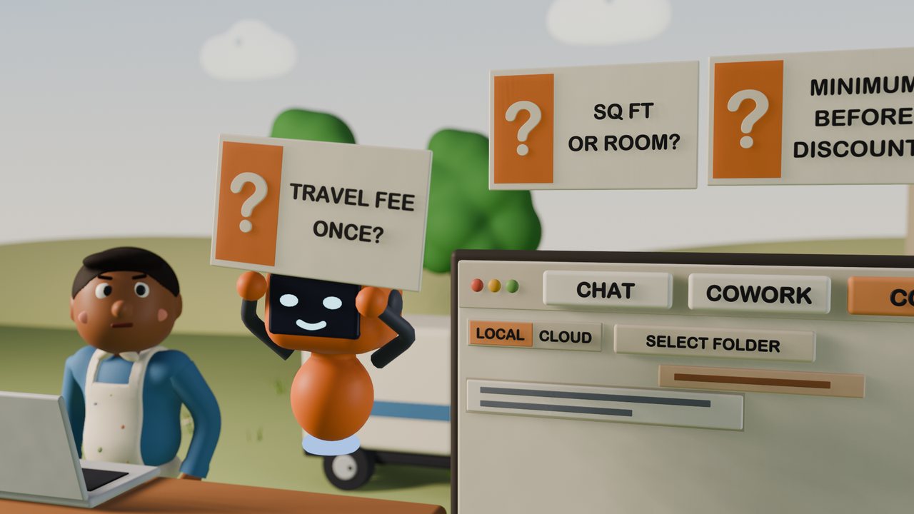 Bit, the robot, holds up its questions before building Dana's quote calculator