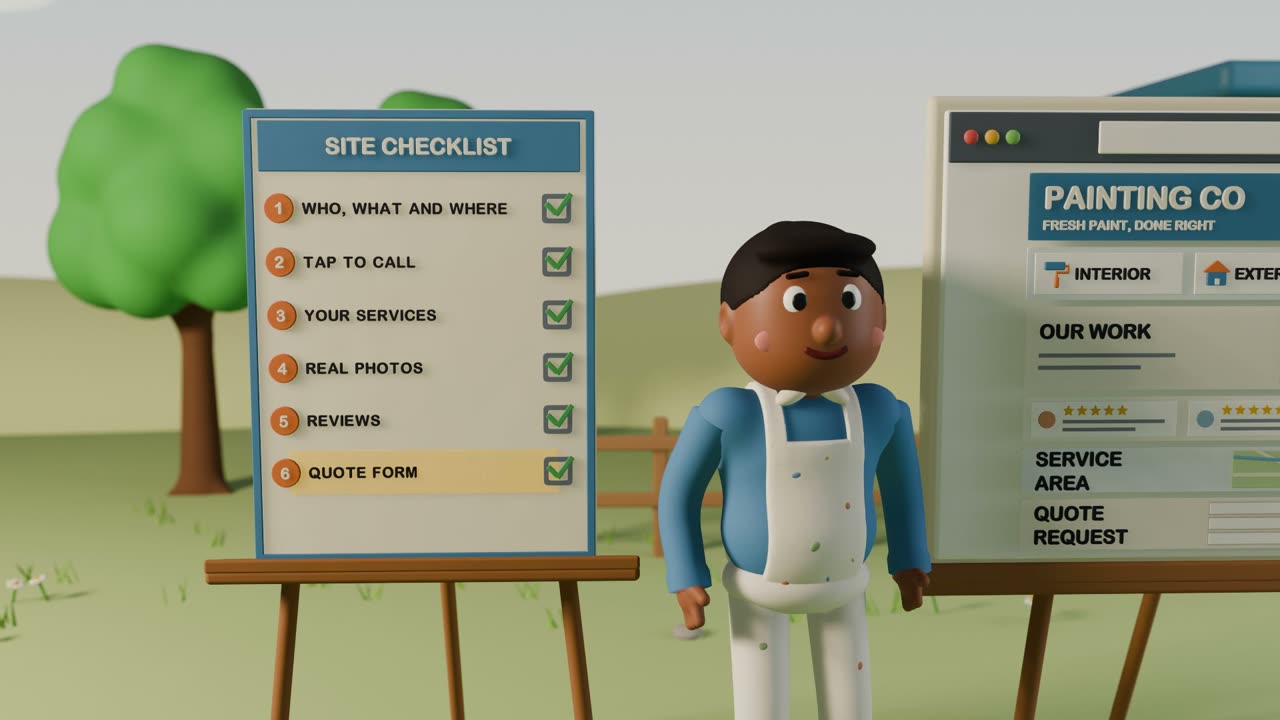 The SITE CHECKLIST board on its easel, its seven rows ticked one by one